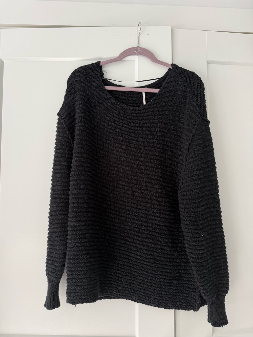 Free People Black Ribbed Scoop-Neck Sweater